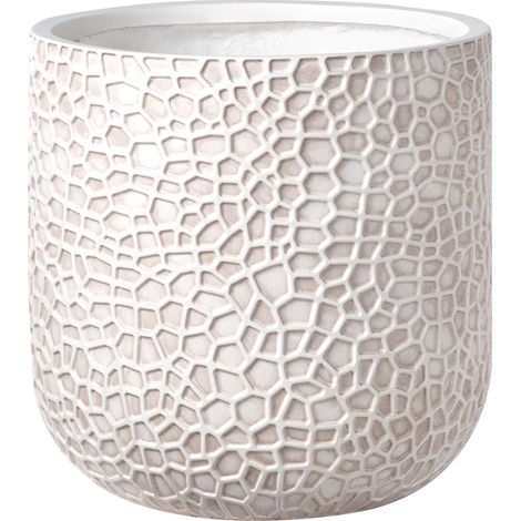 Pot de Fleurs Moderne en Fibre d'Argile 43 x 43 x 42 cm Rond Extérieur Intérieur Beige Clair Yuhua
