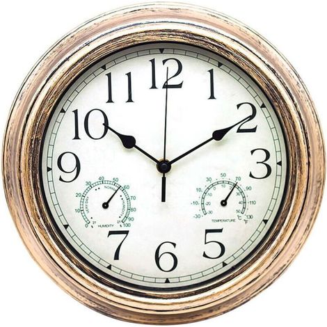 Horloge de Jardin Extérieur Rétro 12 Pouces (30cm) - avec Thermomètre et Hygromètre - Décoration