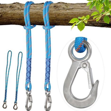 Fixation de balançoire pour arbre - 60 cm - Capacité de charge 200 kg - Bleu - Corde de balançoire - Matériel de fixation - Hamac - 4 pièces (1/5)
