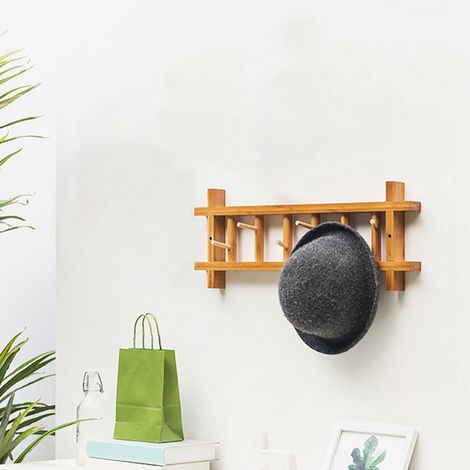 Wandmontierter Kleiderständer mit 6 Haken für Mäntel, Hüte und Schlafzimmer, Bambusfarben (1/5)