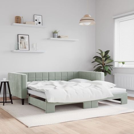 vidaXL Lit de jour avec lit gigogne gris clair 100x190 cm velours (1/5)