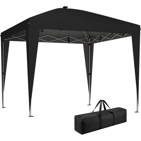 Tonnelle pliante 3x3 m avec hauteur réglable, éclairage central et télécommete, en métal et polyester, noire (1/5)