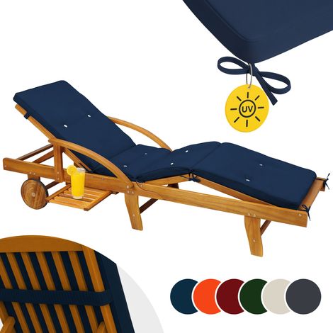 Coussin pour transat chaise longue de jardin 195cm Hydrofuge 8 boutons Coussin abin de soleil intérieur extérieur Bleu
