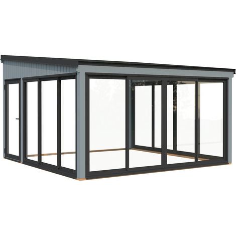 Abri de jardin en bois Lumi 16,6 m2 Slide Plus Peint gris clair (1/5)
