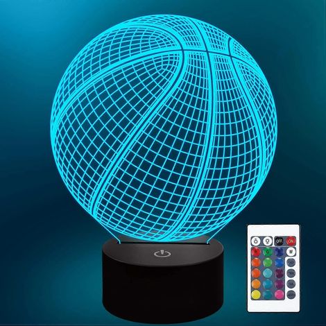 Veilleuse 3D en forme de ballon de basket, lampe à illusion d'optique avec télécommande et 16 couleurs changeantes. Idée cadeau parfaite pour un anniversaire, Noël ou la Saint-Valentin, pour les fans (1/5)