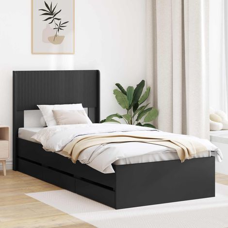 Cadre de lit avec rangement et tête de lit en bois noir 75 x 190 cm - PANGIVO (1/5)