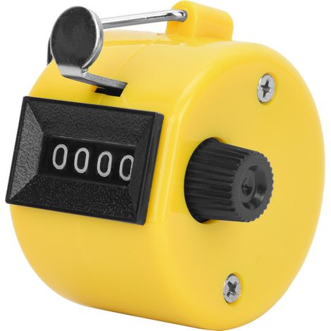 Compteur manuel 4 chiffres en plastique avec bouton de remise à zéro et crochet, outil de comptage portable jaune (1/5)