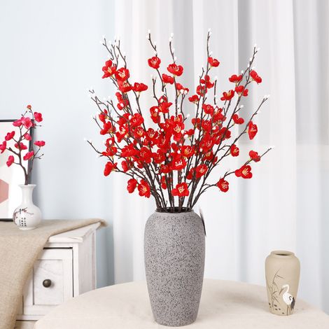 Faux Plum Bouquet réaliste en soie imitation printemps spray pour mariage rouge - Branches artisanales soie plastique 55cm 2.5cm bouquet rouge 1 pièce (1/5)