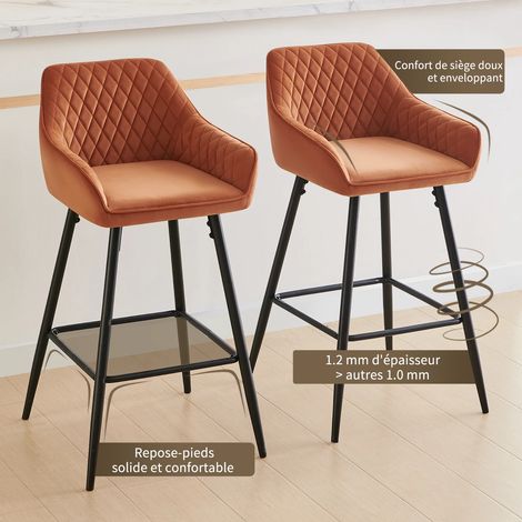 JYMTOM Lot de 4 tabourets de bar chaises en velours,Siège rembourrée, pieds en métal,tabouret. chaises à manger, bars, jambes métalliques-orange