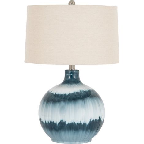 Ocean Shadows Table Lamp with Linen Shade - Glass - L43 x W43 x H63 cm - Blue