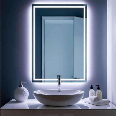 SANILAND Miroir LED réversible pour salle de bain 60x100 cm anti-buée avec interrupteur tactile (1/4)