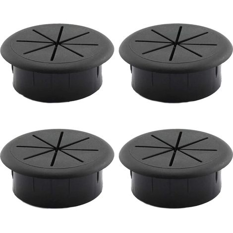 Juego de 4 cubiertas redondas para cables para escritorio de oficina o mesa de ordenador, color negro. (1/5)