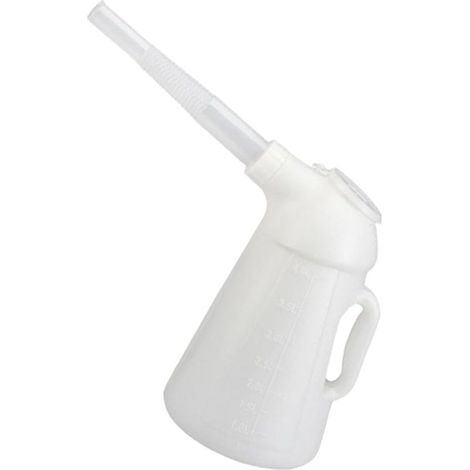Recipiente medidor de aceite automotriz de 4 litros con tapa para agua, gasolina y aceite de motor con boquilla extendida. (1/5)