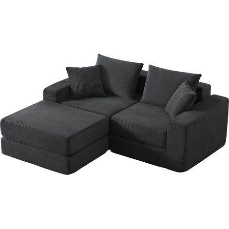 Ensemble canapé de sol modulable en velours à grosses côtes, structure en mousse pleine, plusieurs éléments convertibles en canapé 2 places ou en L, design géométrique minimaliste, charge max. 200 kg, (1/5)