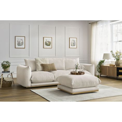 BOBOCHIC - Canapé droit fixe 3 places ERNEST avec pouf Beige (1/5)
