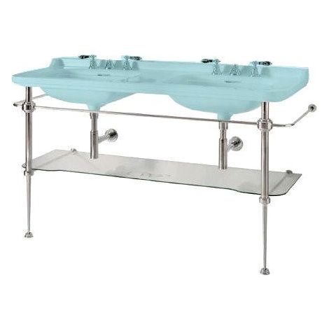 Construction WALDORF pour double vasque 150cm avec étagère en verre, chromé (1/5)