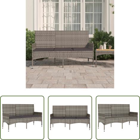 Terrassenbank - Gartenbank 3-Sitzer mit Kissen Grau Poly Rattan (1/5)