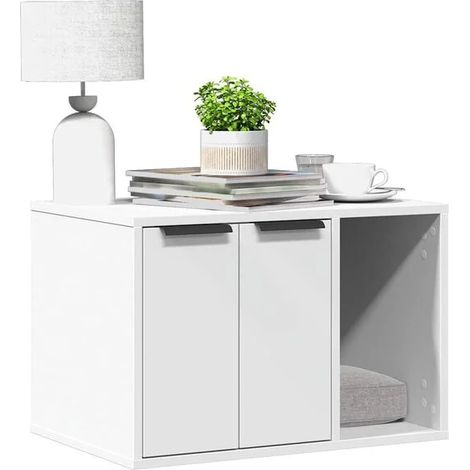 Meuble à litière en bois d'ingénierie blanc