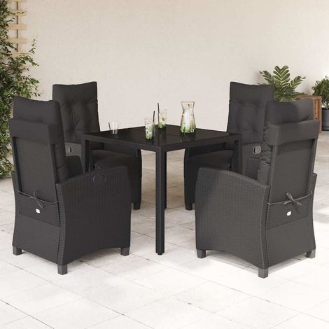 Salon de jardin 5 pièces avec coussins, 1 table et 4 fauteuils réglables noirs - PANGIVO (1/5)