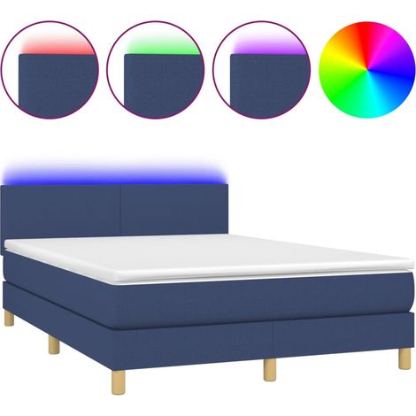 Lit double  Lit adulte  Sommier à lattes de lit avec matelas LED Bleu 140x200 cm Tissu