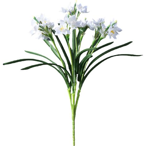 Künstlicher Narzissenstrauß, künstlicher Narzissenstrauß, künstliche Zimmerpflanze, weißer Plastikblumenstrauß (1/2)