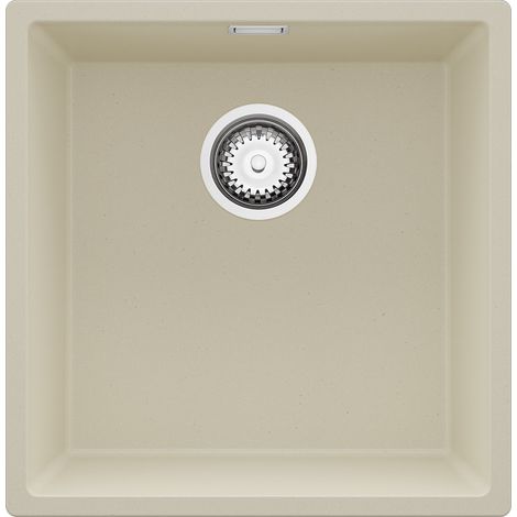 PRIMAGRAN Evier Sous Plan 46x47cm,Evier en Granit 1 bac + Kit de Vidage, Évier au meuble 50cm - London, Beige (1/5)