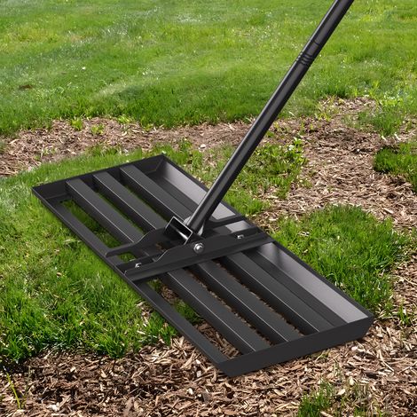 Wolketon Râteau de Nivellement Pelouse 75 x 25 cm – Raclette à Gazon en Acier Noir, Manche Extensible 2 m, Racloir Polyvalent Jardin