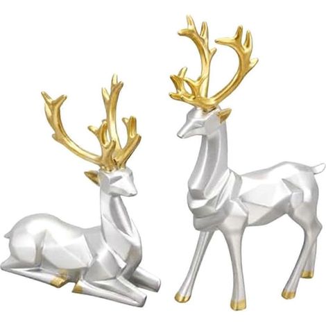 Cadeau décoratif 2 pièces Sculpture de cerf Ornements géométriques 3D (1/5)