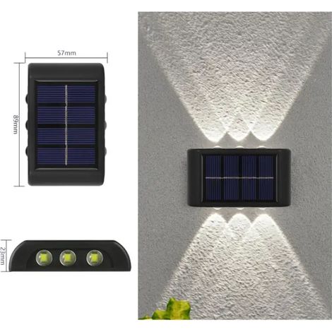 (Noir - 6 LED - Lumière blanche) Lampe solaire LED extérieure à détecteur de mouvement, éclairage public, guirlande décorative pour jardin, étanche. (1/5)