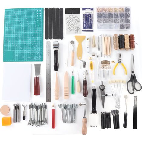 Kit de réparation cuir 4 pièces : outils en acier inoxydable, bois, fil ciré pour vêtements et meubles (1/5)