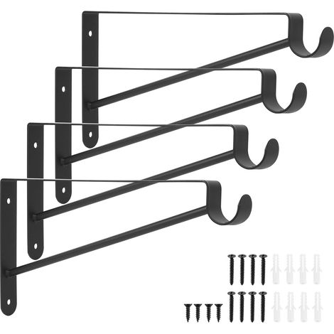 Supports d'étagères, lot de 4, Supports robustes pour étagères et barres, Montage mural, Crochets d'angle, Supports de barres d'étagères, Inclus des Vis (1/5)