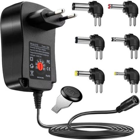 Universal-Netzteil mit USB-Anschluss – 3 V / 4,5 V / 5 V / 6 V / 7,5 V / 9 V / 12 V – 6 Stecker