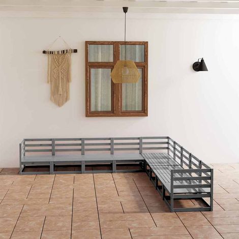 vidaXL Juego de muebles de jardín 9 pzas y cojines gris madera pino (1/5)