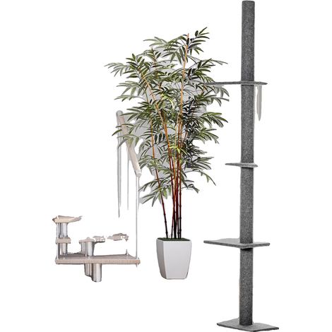 Rascador para gatos, material de madera, dimensiones totales 43 (largo) × 27 (profundidad) × 228–260 (alto) cm, tres niveles, peso máximo 4 kg, requiere montaje. (1/5)