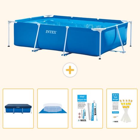 Intex – Piscine tubulaire rectangulaire 300x200x75 cm – PVC renforcé – Installation rapide en 30 minutes – Pack complet avec bâche et tapis de sol
