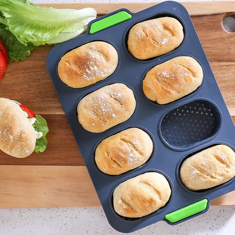Moule à Baguettes en Silicone 8 Cases, Plateau de Cuisson Antiadhésif pour Pain Français, Moule à Gâteau Perforé, Ustensile de Pâtisserie