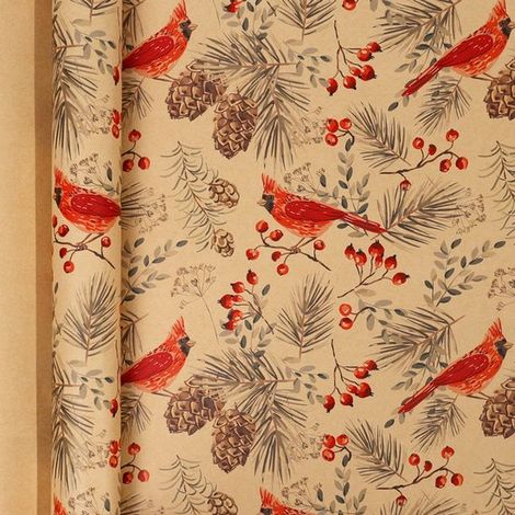 Rouleaux de papier cadeau de Noël - 43 cm x 3 m/rouleau - Parfaits pour emballer les cadeaux de Noël et décorer les fêtes, motif oiseau rouge (1/5)