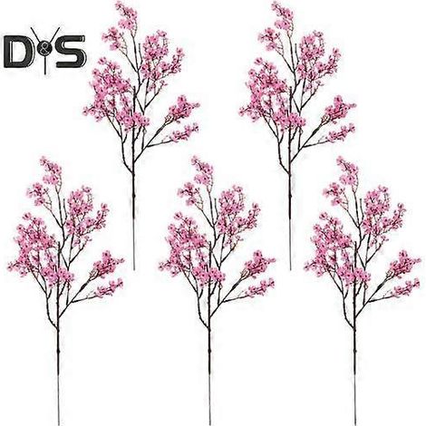 Lot de 5 branches artificielles de gypsophile (5 tiges), fleurs réalistes en soie, centre de table pour mariage, fête, maison ou bureau. Décoration florale artificielle.rose (1/5)