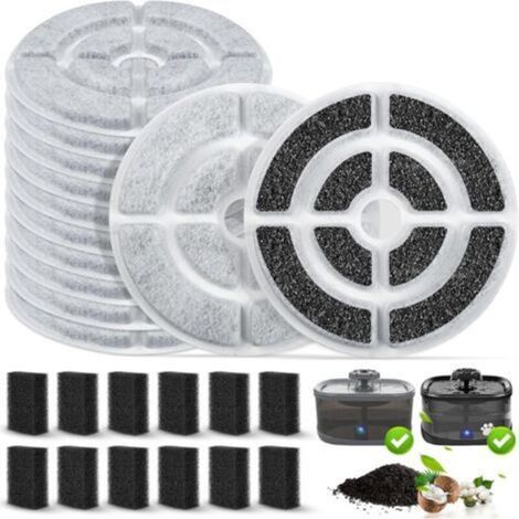 Lot de 24 filtres à charbon actif et éponges pour fontaine à eau pour chien 9,5 L (12 filtres + lot de 12) (1/4)