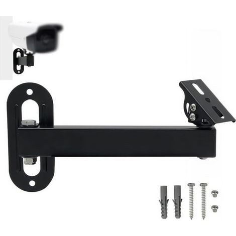 1 Support Angle Métal, Bras Long Réglable, Rotation 180 Degrés, Noir, Pour Caméra Sécurité Extérieur