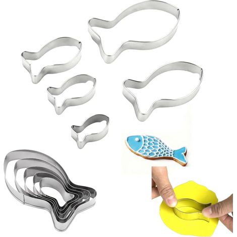 Lot de 5 emporte-pièces poisson en inox, idéal Pâques et Carnaval, pour biscuits et pâtisserie DIY. Cadeau créatif cuisine. (1/5)