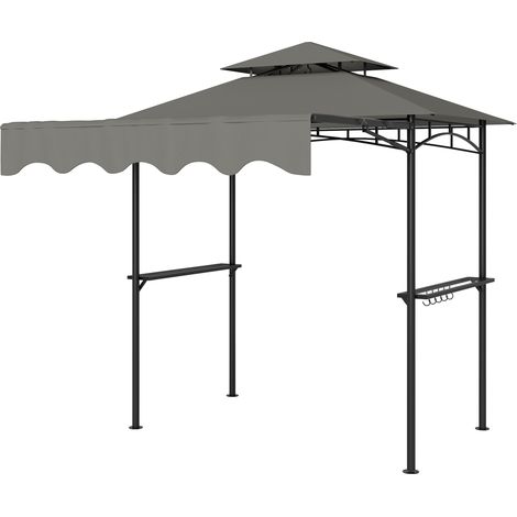Pavillon de jardin 242x232x248 cm gris avec barbecue, double toiture, hydrofuge et ignifugé (1/5)