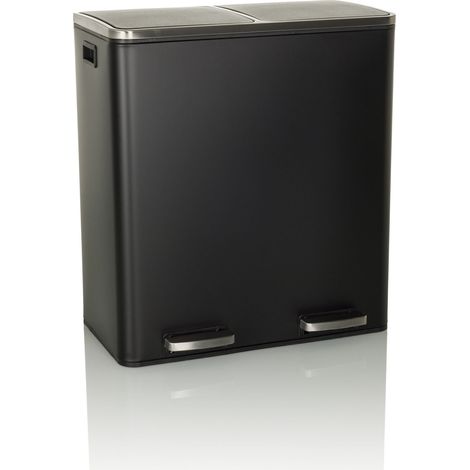 Collecteur de déchets / système de tri sélectif CLEAN IX 60L (2x30L) acier noir hjh OFFICE (1/5)