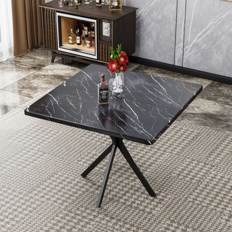 Table carrée en MDF noir avec pieds en fer pour 4-6 personnes (1/5)