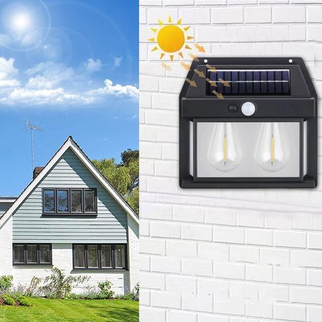 Éclairage extérieur solaire double cœur lumière chaude lampe murale sans fil du crépuscule à l'aube LED Applique LED étanche IP65 (1/5)