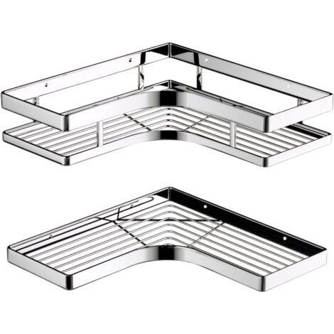 Étagère d'angle murale en acier inoxydable en deux parties, pouvant servir d'étagère de douche.-Chrom (1/5)