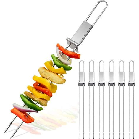 Pièces de barbecue, 6-Pack 13" Pièces de grillage en acier inoxydable avec coulissante, métal réutilisable Barbecue Shish
