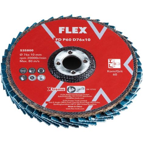 Flex Fächerschleifscheibe FD P60 D76x10 VE3 für LBE 76 12-EC & 18-EC
