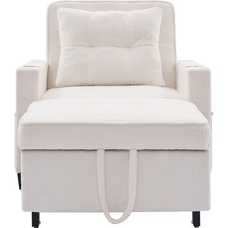 Sofá cama individual extraíble 3 en 1 blanco con portavasos y puerto USB (1/5)