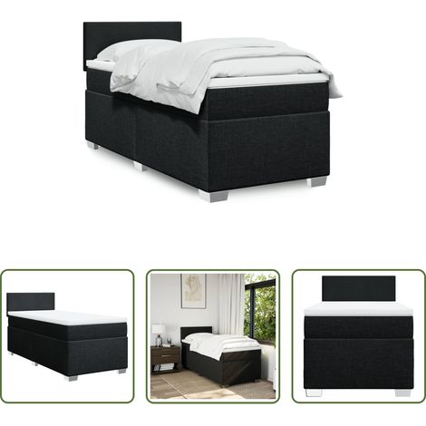 vidaXL Surmatelas -  Sommier à lattes de lit avec matelas Noir 90x200 cm Tissu (1/5)